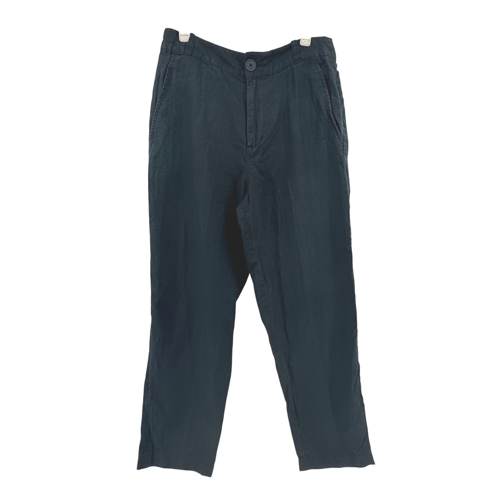 United Colors of Benetton Linen Pants Women 28 Black Minimalist Breathable
